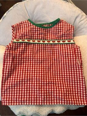 Red Gingham Top with Watermelon Trim